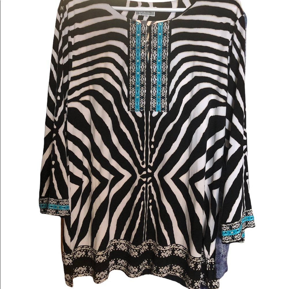 Black and White with Turquoise and Sequins Tunic